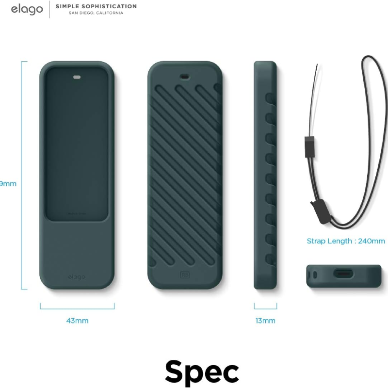 Elago R3 Protective Case for Apple TV Siri Remote - Lanyard Included - MIDNIGHT GREEN - (Warehouse Packed)