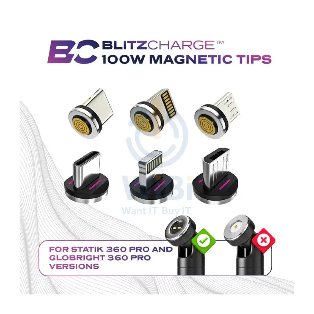 Statik Magnetic Tips for Magnetic Charge Cables - 1x Lightning 1x USB-C 1x Micro-USB / Pack Of 3 Accessories > Smart