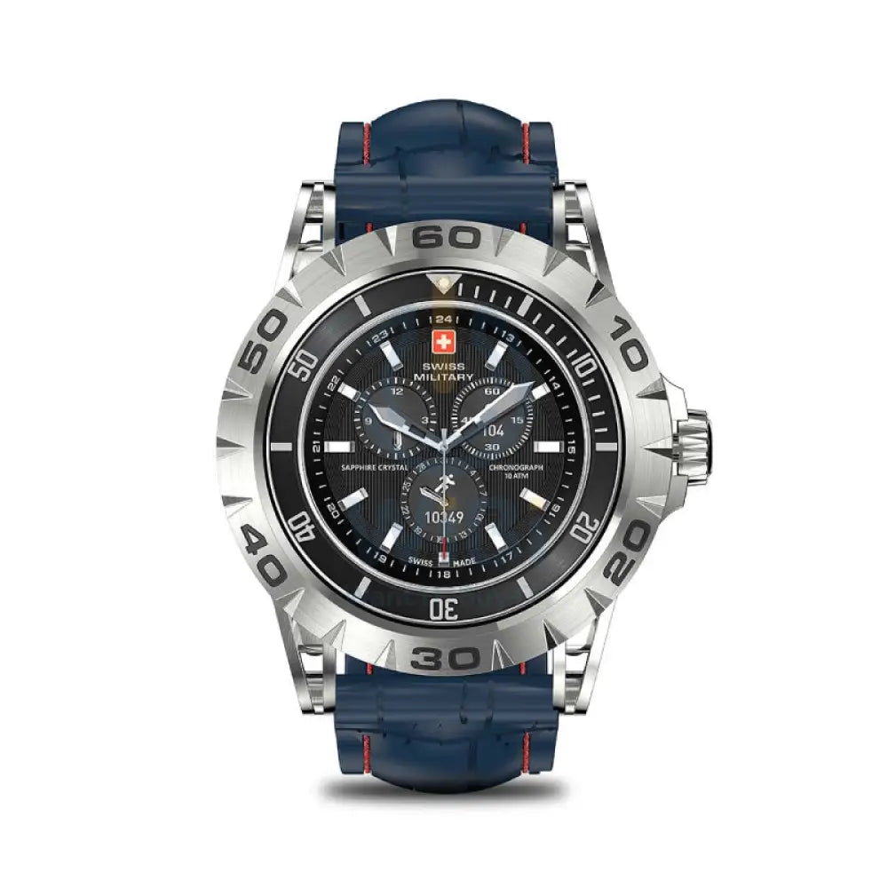 Swiss Military Dom 2 Smart Watch - Silver Frame Blue Silicon Strap with Swiss Military Delta Earbud - White Smart