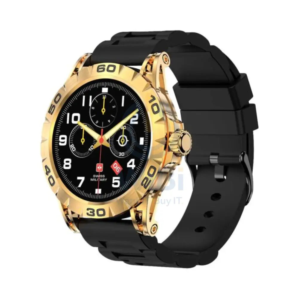 Swiss Military Dom 2 Smart Watch Yellow Gold Frame Silicon Strap Black - Smart Watch Smart Watches
