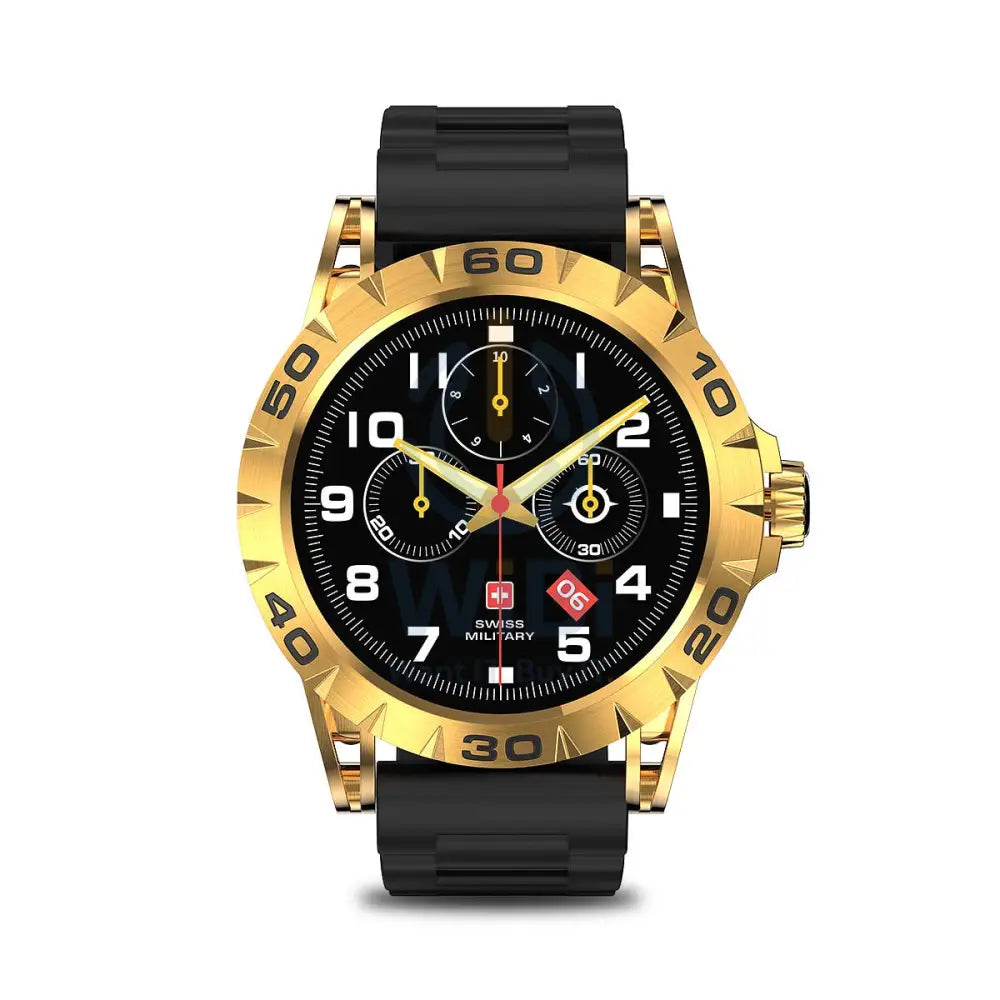 Swiss Military Dom 2 Smart Watch Yellow Gold Frame Silicon Strap Black - Smart Watch Smart Watches