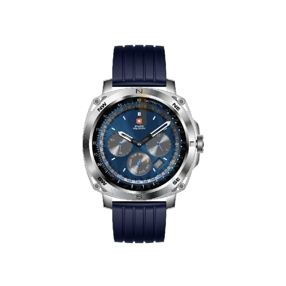 Swiss Military Dom 4 Silver Frame Blue Silicon Strap - Smart Watch Smart Watches