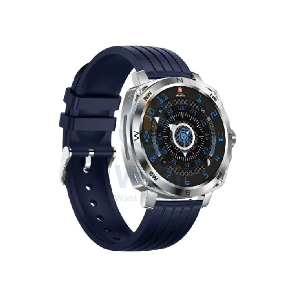 Swiss Military Dom 4 Silver Frame Blue Silicon Strap - Smart Watch Smart Watches
