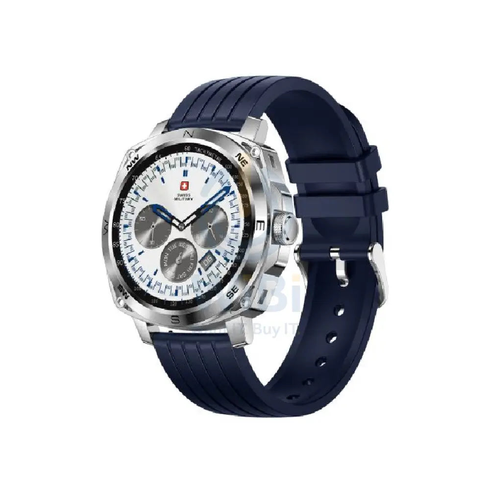 Swiss Military Dom 4 Silver Frame Blue Silicon Strap - Smart Watch Smart Watches