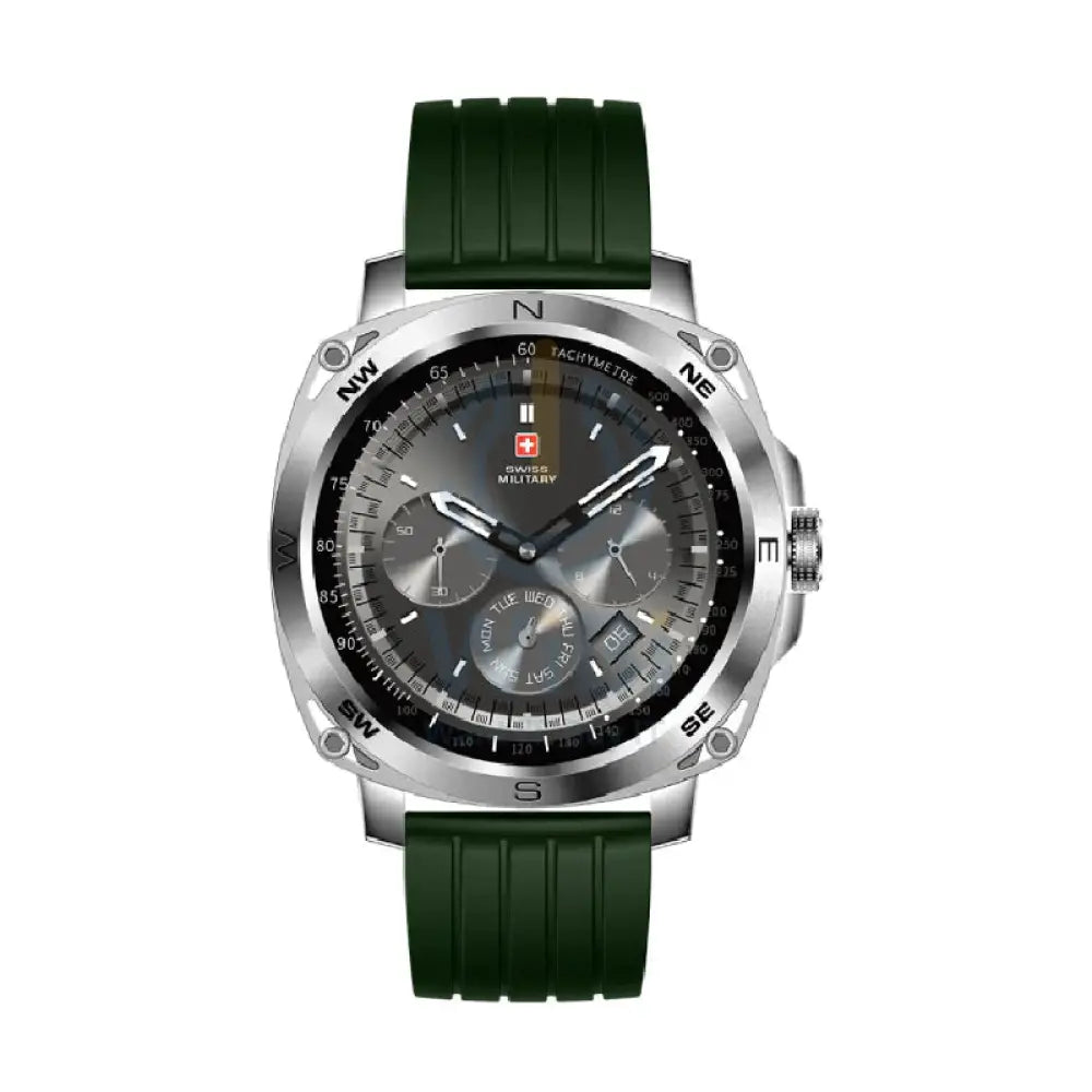Swiss Military Dom 4 Silver Frame Green Silicon Strap - Smart Watch Smart Watches