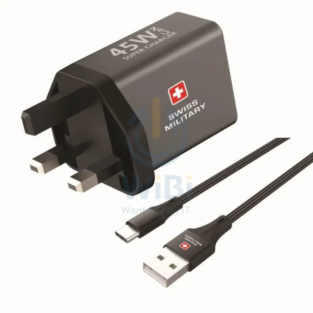 Swiss Military GaN PowerStation with 1Type-C Slot and 1 USB-A Slot with CB-AC60W Cable - 45W / Grey Accessories > Power
