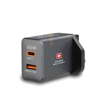 Swiss Military GaN PowerStation with 1Type-C Slot and 1 USB-A Slot with CB-AC60W Cable - 45W / Grey Accessories > Power