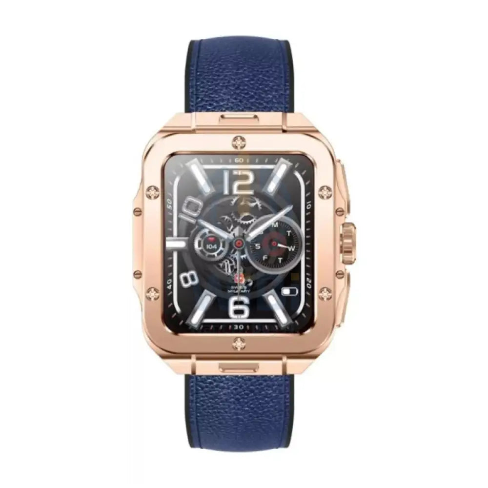 Swiss Military Smart Watch Rose Gold Frame Blue leather Strap Smart Watches