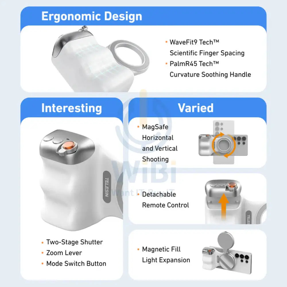 TELESIN Fun Shot Magnetic Grip - 130mAh / White Accessories > Mobiles & Tablets > Mobiles > Grips