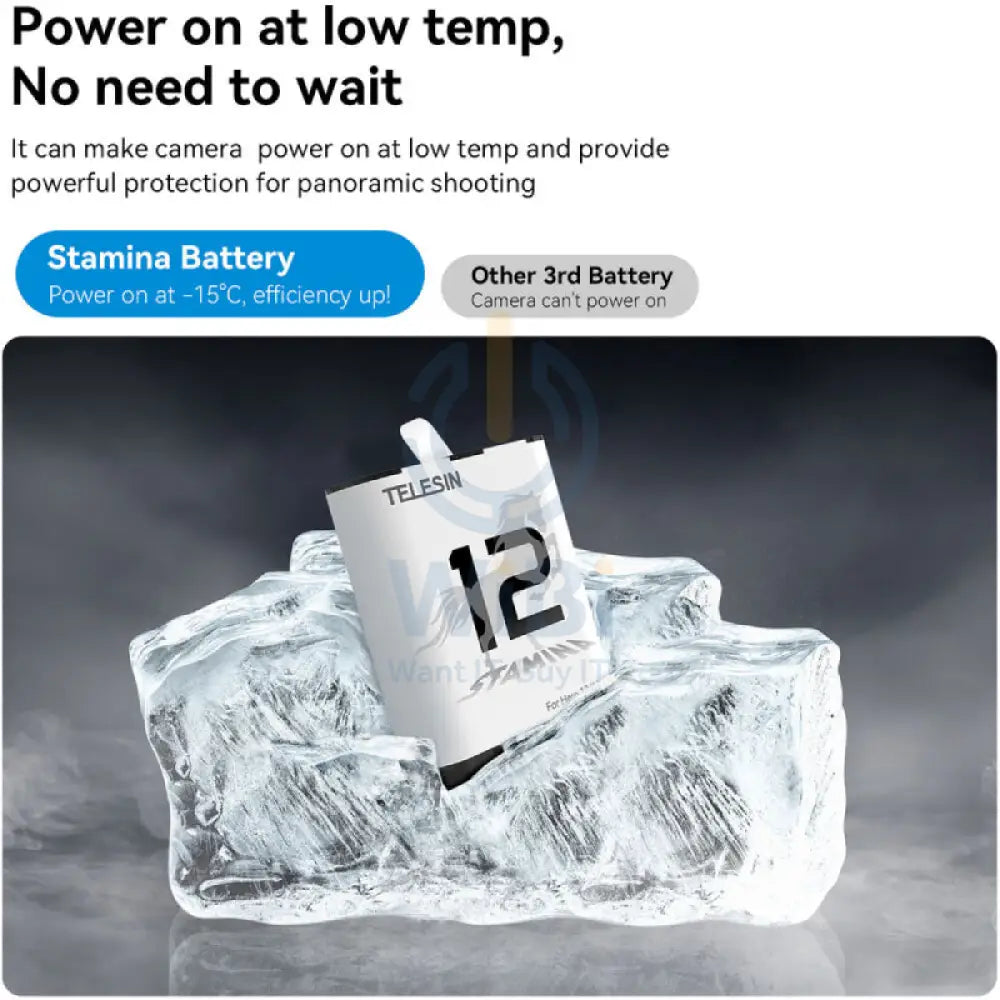 TELESINحجم فتحة شاحن & 2 Stamina Batteries Kit for GoPro HERO12/11/10/9 - أسود اكسسوارات  كاميرات