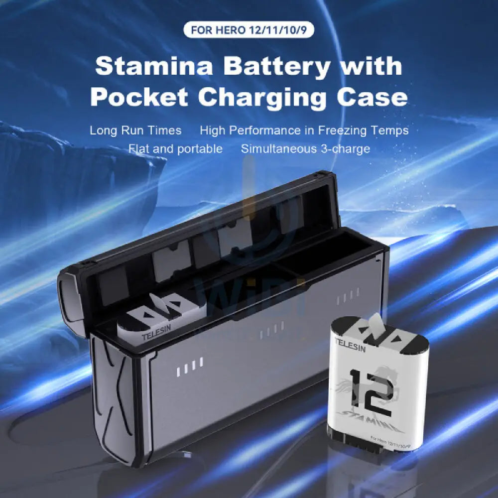 TELESINحجم فتحة شاحن & 2 Stamina Batteries Kit for GoPro HERO12/11/10/9 - أسود اكسسوارات  كاميرات