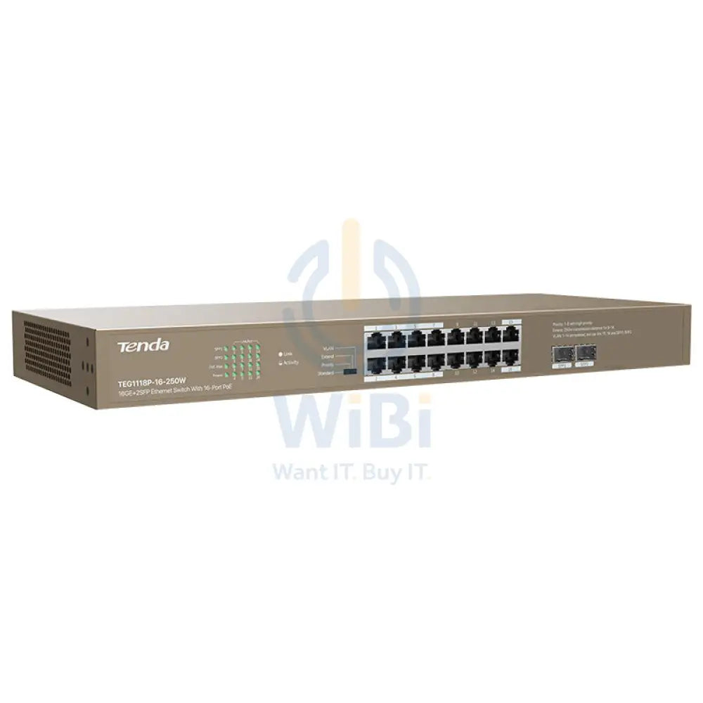 Tenda 16GE + 2SFP Ethernet Switch - 36Gbps / RJ45 / 16-Port PoE Switch Networking Products > Switches