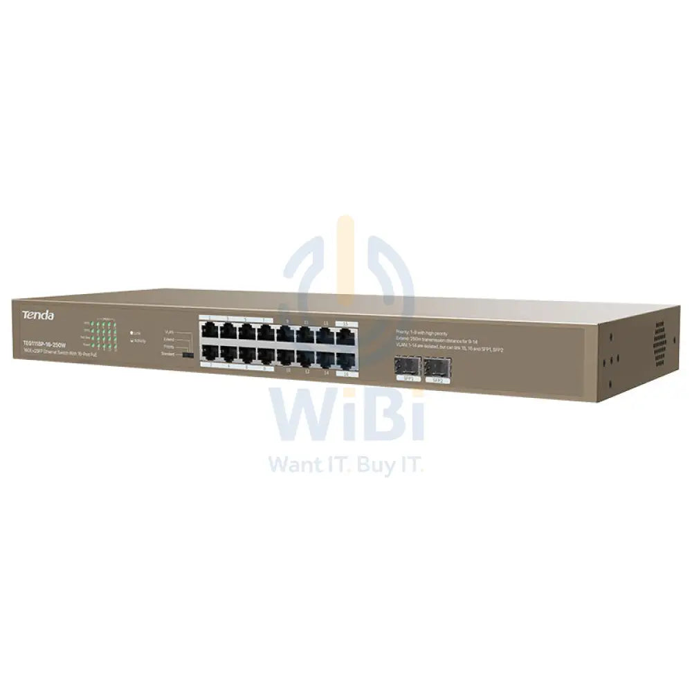Tenda 16GE + 2SFP Ethernet Switch - 36Gbps / RJ45 / 16-Port PoE Switch Networking Products > Switches