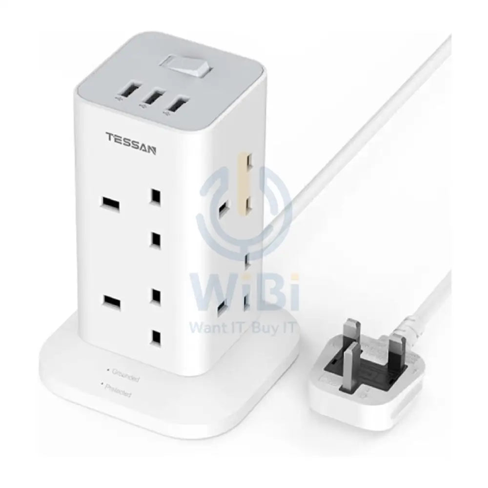 TESSAN 8-Way Multi-Plug Extension - 15W / 1700J / 2 Meter / White Accessories > Power Adapters