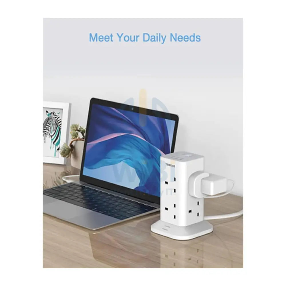 TESSAN 8-Way Multi-Plug Extension - 15W / 1700J / 2 Meter / White Accessories > Power Adapters