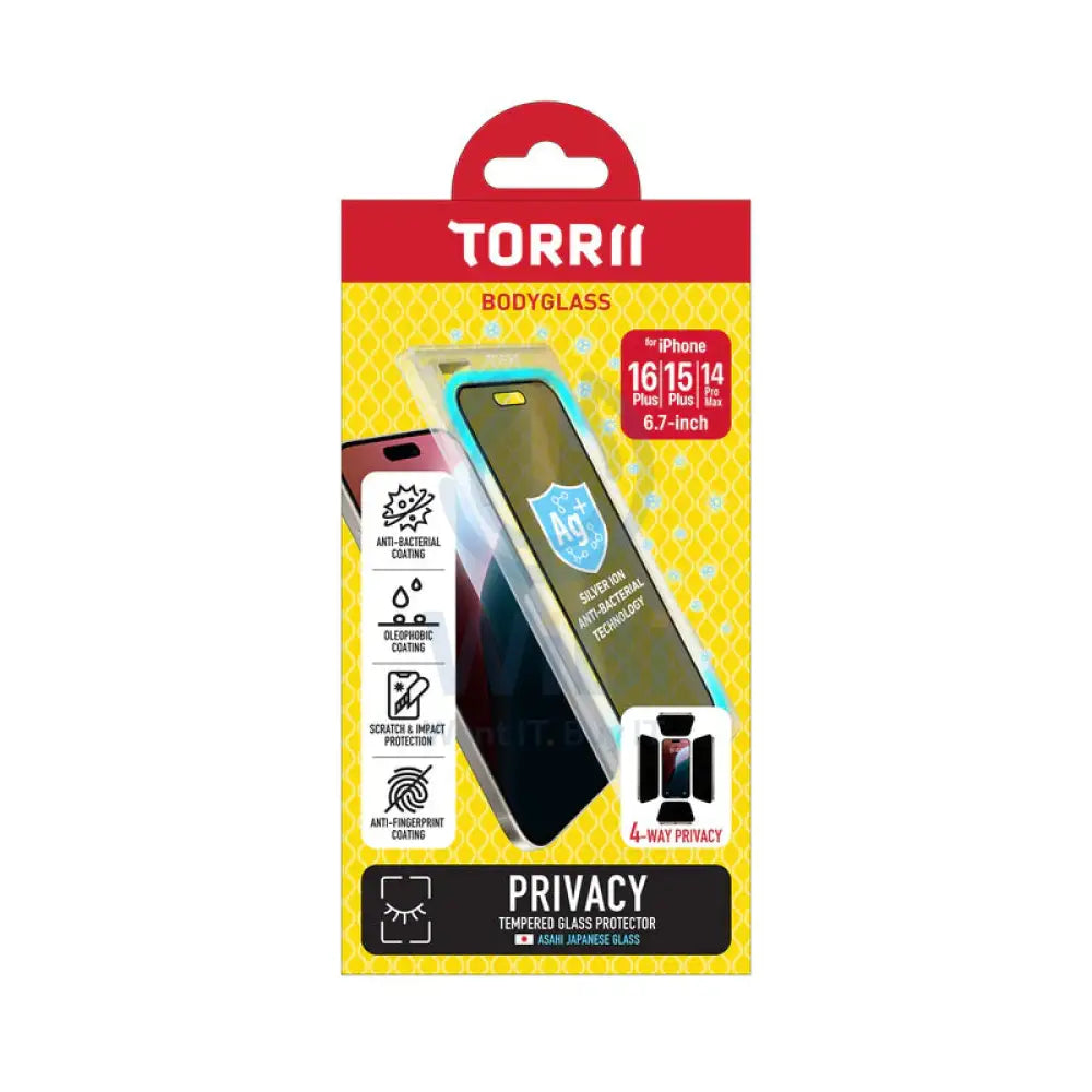 Torrii Bodyglass Screen Protector Tempered Glass - Apple iPhone 16 Plus / 15 Plus / 14 Pro Max / 4-Way Privacy