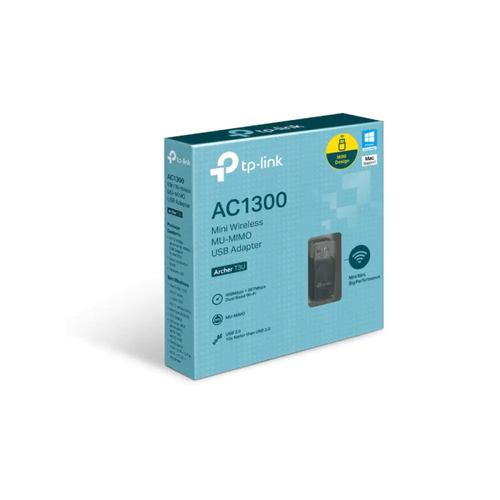 TP-Link AC1300 Mini Wireless MU-MIMO USB Adapter - 400 Mbps / USB3.0 / Black Networking Products > Wireless USB Network