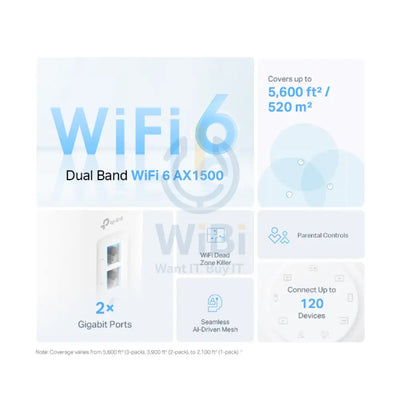 TP-Link Deco X10 (AX1500) Whole Home Mesh Wi-Fi 6 System - 5GHz (1201 Mbps) / Gigabit WAN / Gigabit LAN (3-Pack)