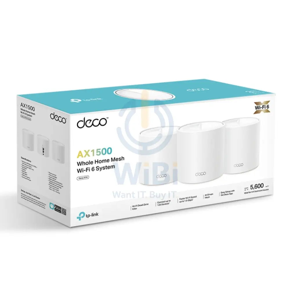TP-Link Deco X10 (AX1500) Whole Home Mesh Wi-Fi 6 System - 5GHz (1201 Mbps) / Gigabit WAN / Gigabit LAN (3-Pack)