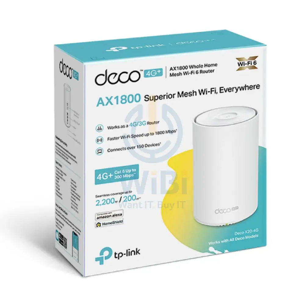 TP-Link Deco X20-4G (4G + AX1800) Whole Home Mesh WiFi 6 Gateway - 5GHz (1201 Mbps) / Gigabit Ports Networking Products
