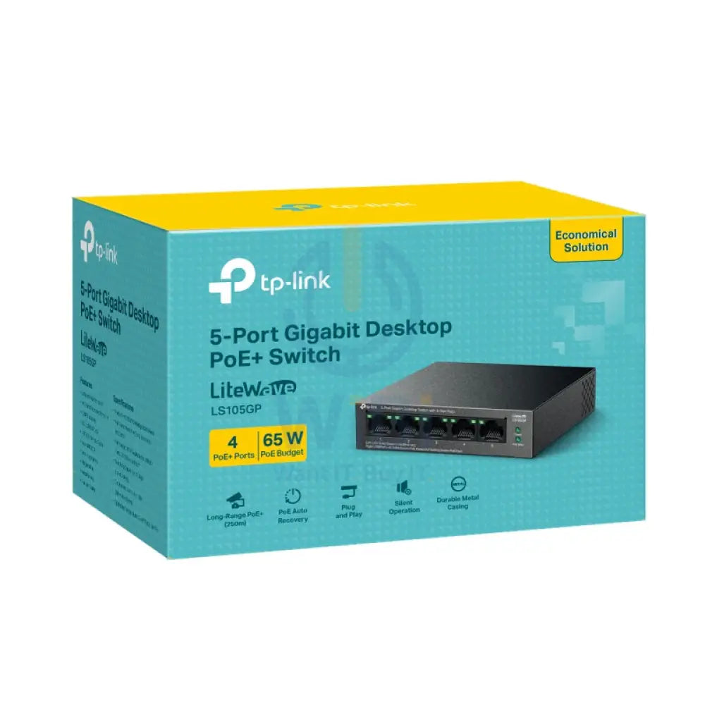 TP-Link (LS105GP) 5-Port Gigabit Desktop Switch with 4-Port PoE + - 10 Gbps / LAN Networking Products > Switches