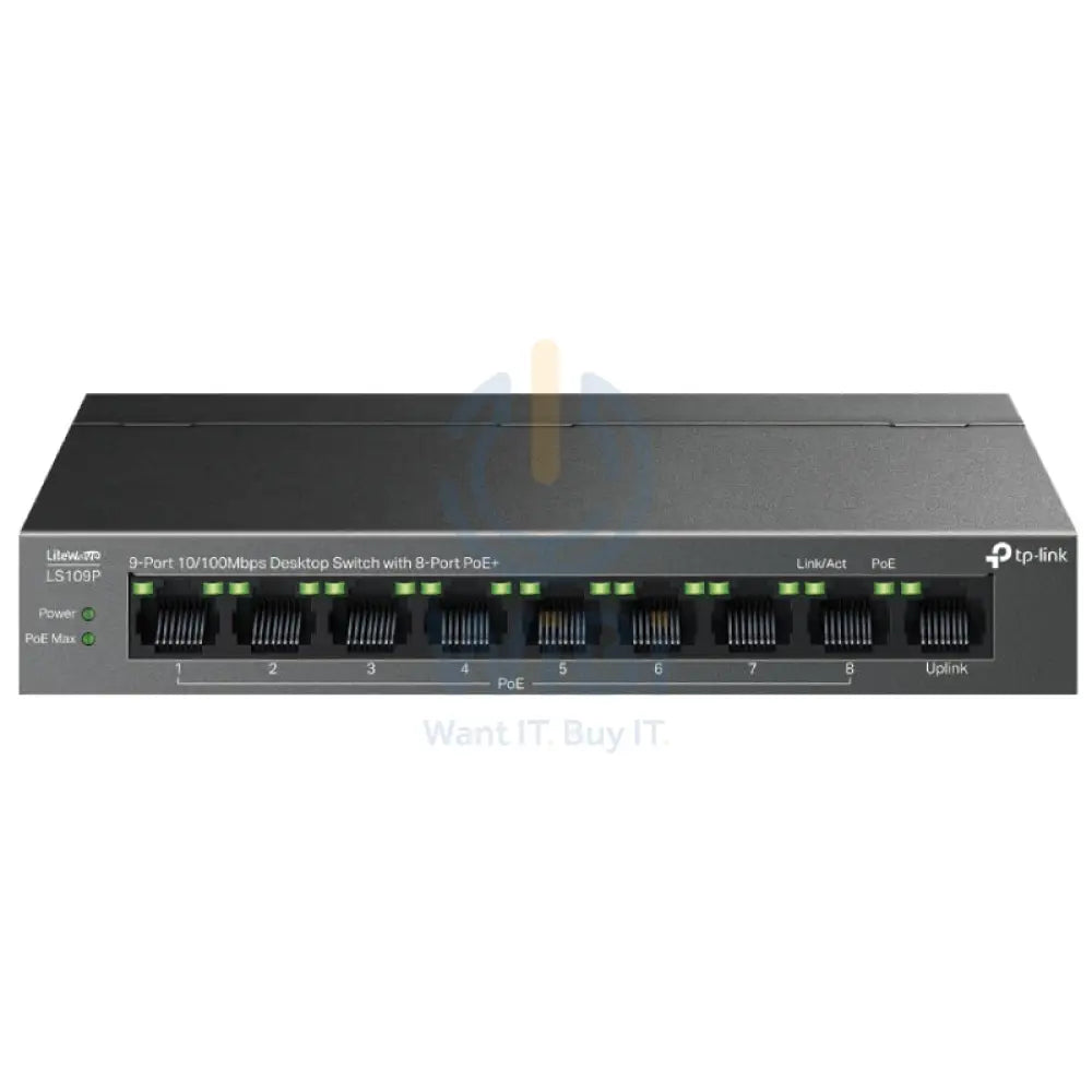 TP-Link (LS109P) 9-Port Desktop Switch with 8-Port PoE + - 1.8 Gbps / LAN Networking Products > Switches