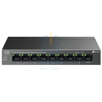 TP-Link (LS109P) 9-Port Desktop Switch with 8-Port PoE + - 1.8 Gbps / LAN Networking Products > Switches