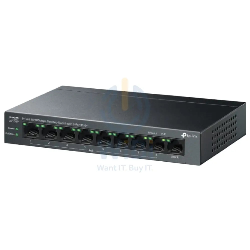 TP-Link (LS109P) 9-Port Desktop Switch with 8-Port PoE + - 1.8 Gbps / LAN Networking Products > Switches