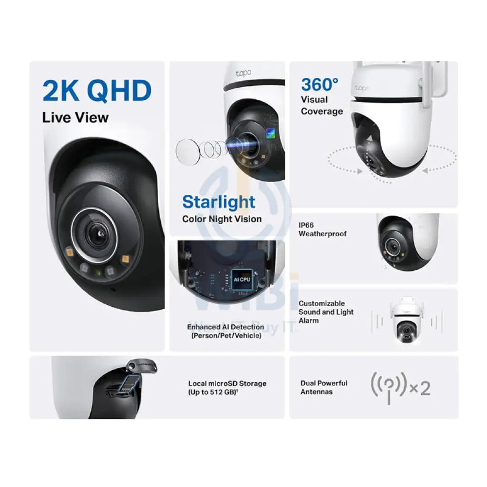 TP-Link (Tapo C520WS) Outdoor Pan/Tilt Security Wi-Fi Camera - 4MP / H.264 / 1440p Full HD / 2.4 GHz - White Cameras >