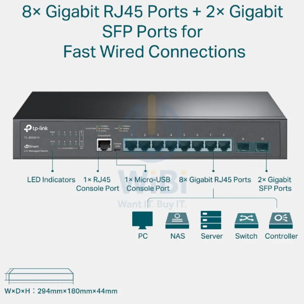 TP-Link (TL-SG3210) JetStream 8-Port Gigabit L2 + Managed Switch with 2 SFP Slots - 20Gbps / Micro-USB / LAN Networking
