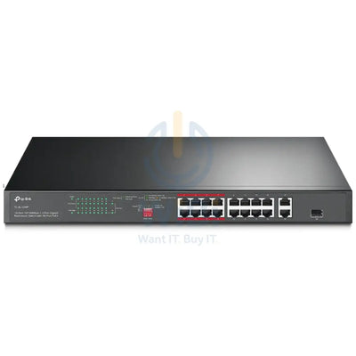 TP-Link (TL-SL1218P) 16-Port 10/100 Mbps + 2-Port Gigabit Rackmount Switch with 16-Port PoE + - 7.2Gbps / LAN