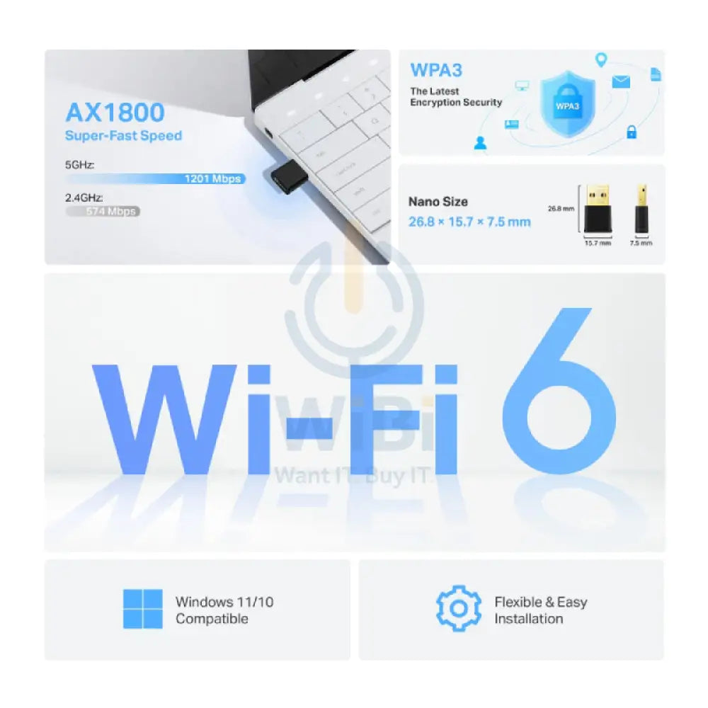 TP-Link TX20U Nano AX1800 Nano Wi-Fi 6 Wireless USB Adapter Networking Products > Wireless USB Network Adapter