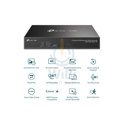 تي بي لينك فيجي 4 قنوات PoE + الشبكة فيديو مسجل - RJ-45 يو اس بي 2.0 / ساتا /كاميرات