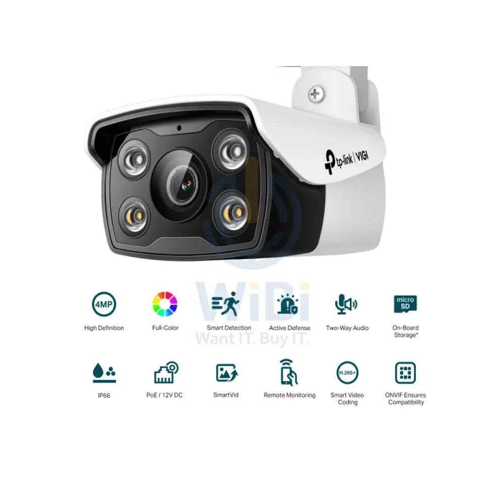 TP-Link VIGI 4MP Outdoor Full-Color Bullet Network Camera - RJ45 / White Cameras > Security Cameras