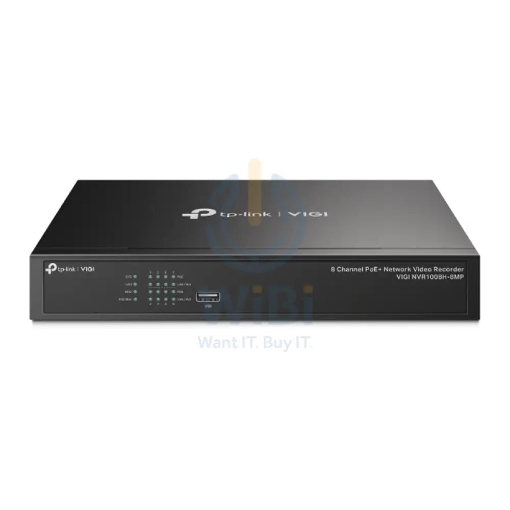 TP-LINK VIGI 8 Channel PoE + Network Video Recorder - RJ-45 / USB 2.0 / SATA / Black Cameras > Camcorders