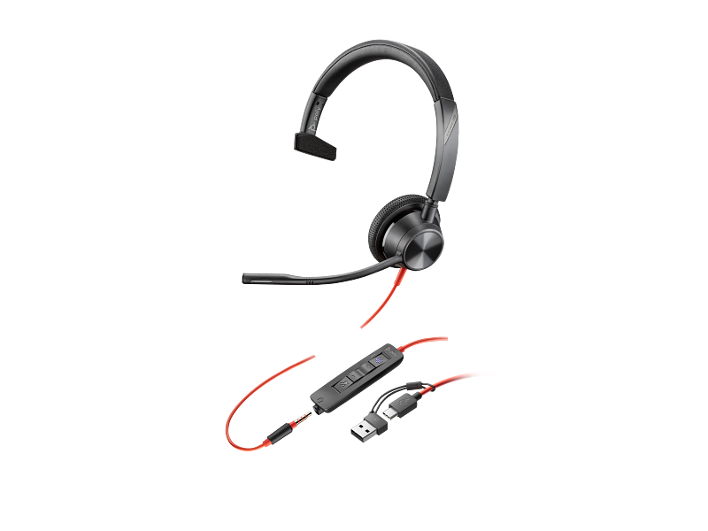 HP HP Poly Blackwire 3315 Monaural Microsoft Teams Certified USB-C Headset - 3.5mm / USB-C/A Adapter