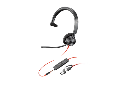 HP HP Poly Blackwire 3315 Monaural Microsoft Teams Certified USB-C Headset - 3.5mm / USB-C/A Adapter