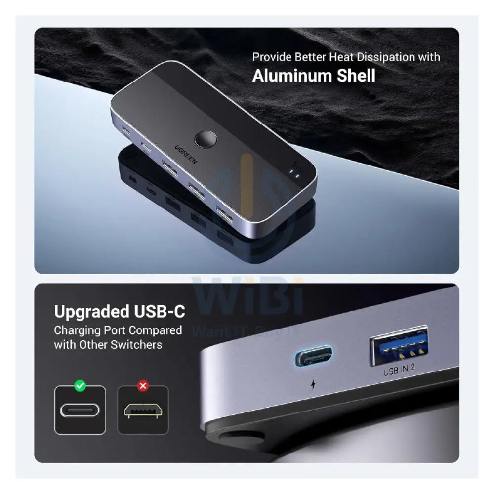 UGREEN CM662 Switch Selector 2 In 4 out Sharing Switch Hub With Remote 5Gbps / 3x USB A / 1x USB C / Black Accessories