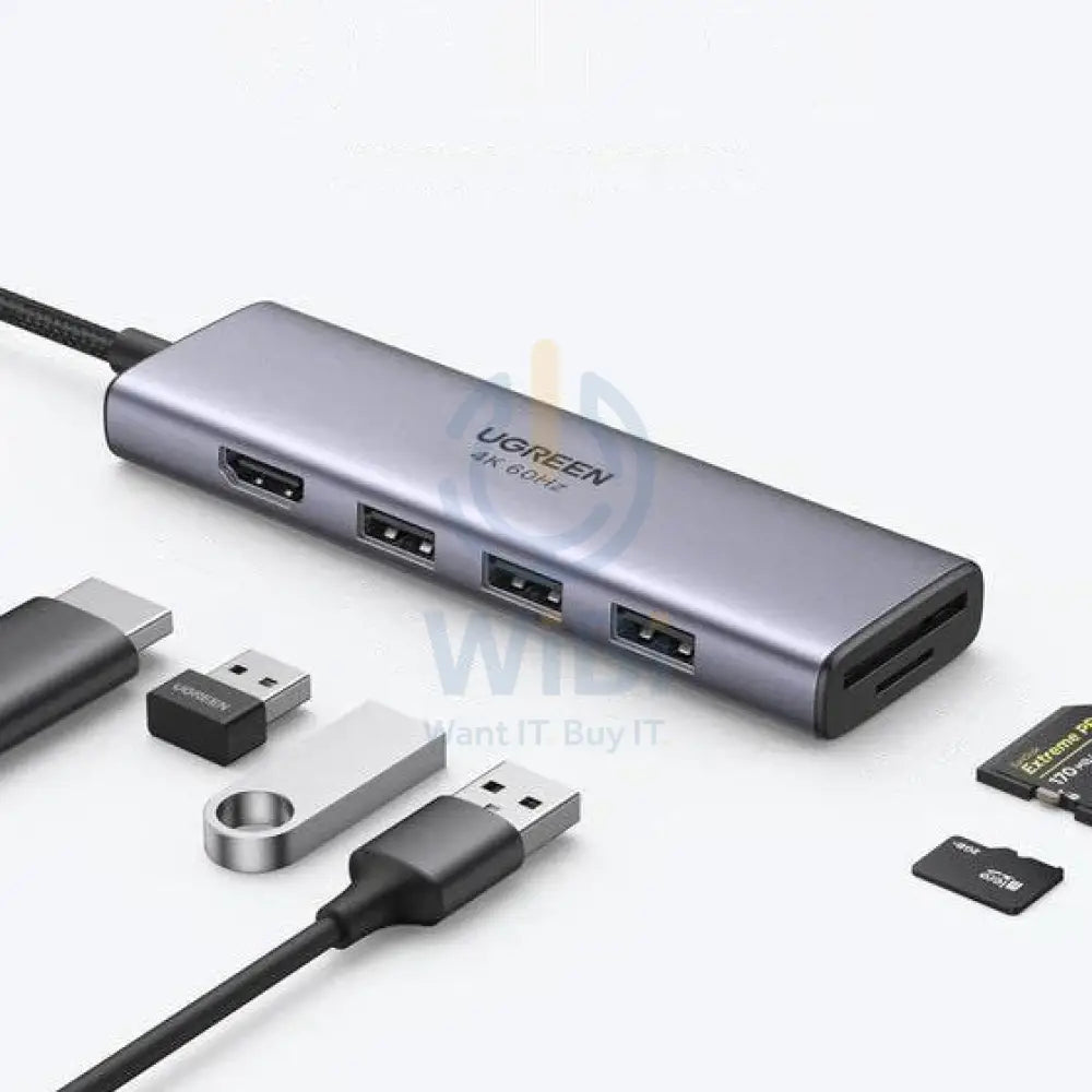 UGREEN USB-C to 3 Ports USB3.0-A Hub + HDMI + TF/SD - Space Gray CM195 70410 Accessories > USB Hub