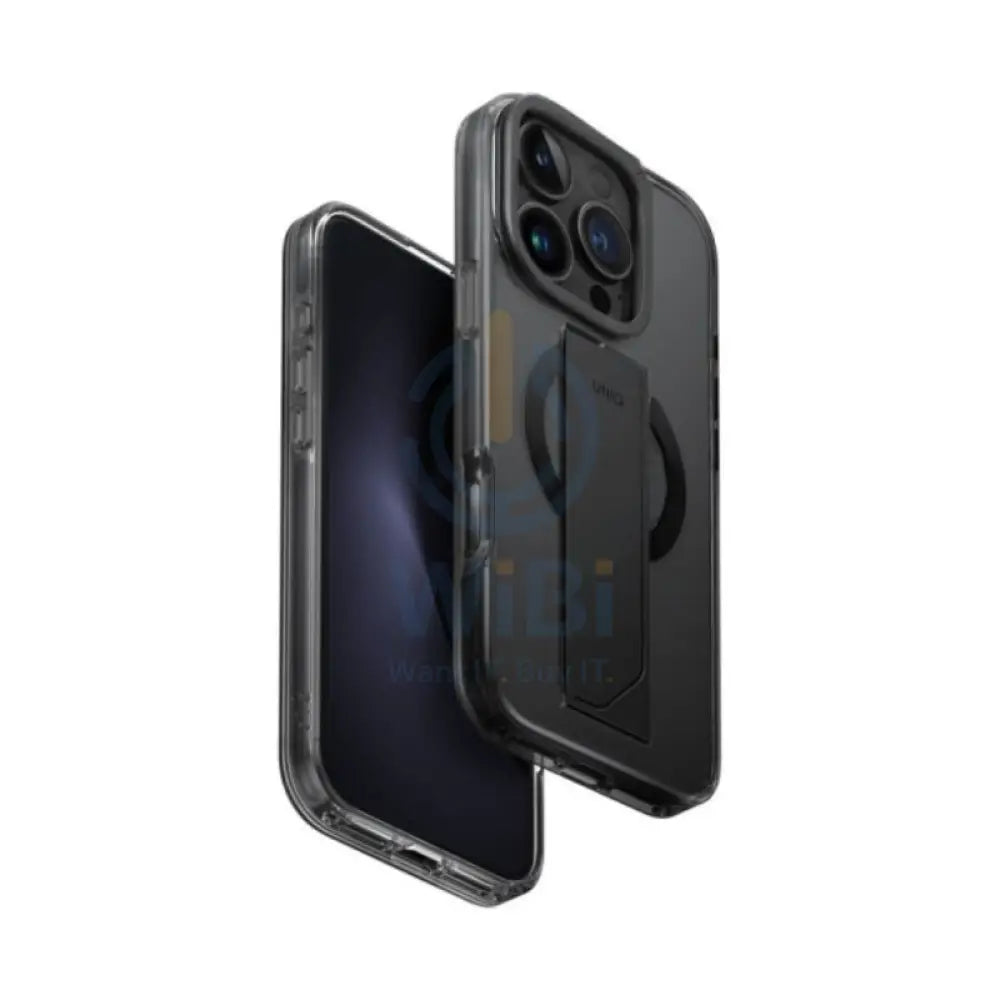 Uniq Hybrid Heldro Max Magclick With Camera Stand For Apple iPhone 16 Pro Vapour (Smoke) Accessories > Mobiles &