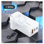 USAMS GAN 65W USB-C Charger With Lightning Cable - 65W / USB-C / USB-A / White