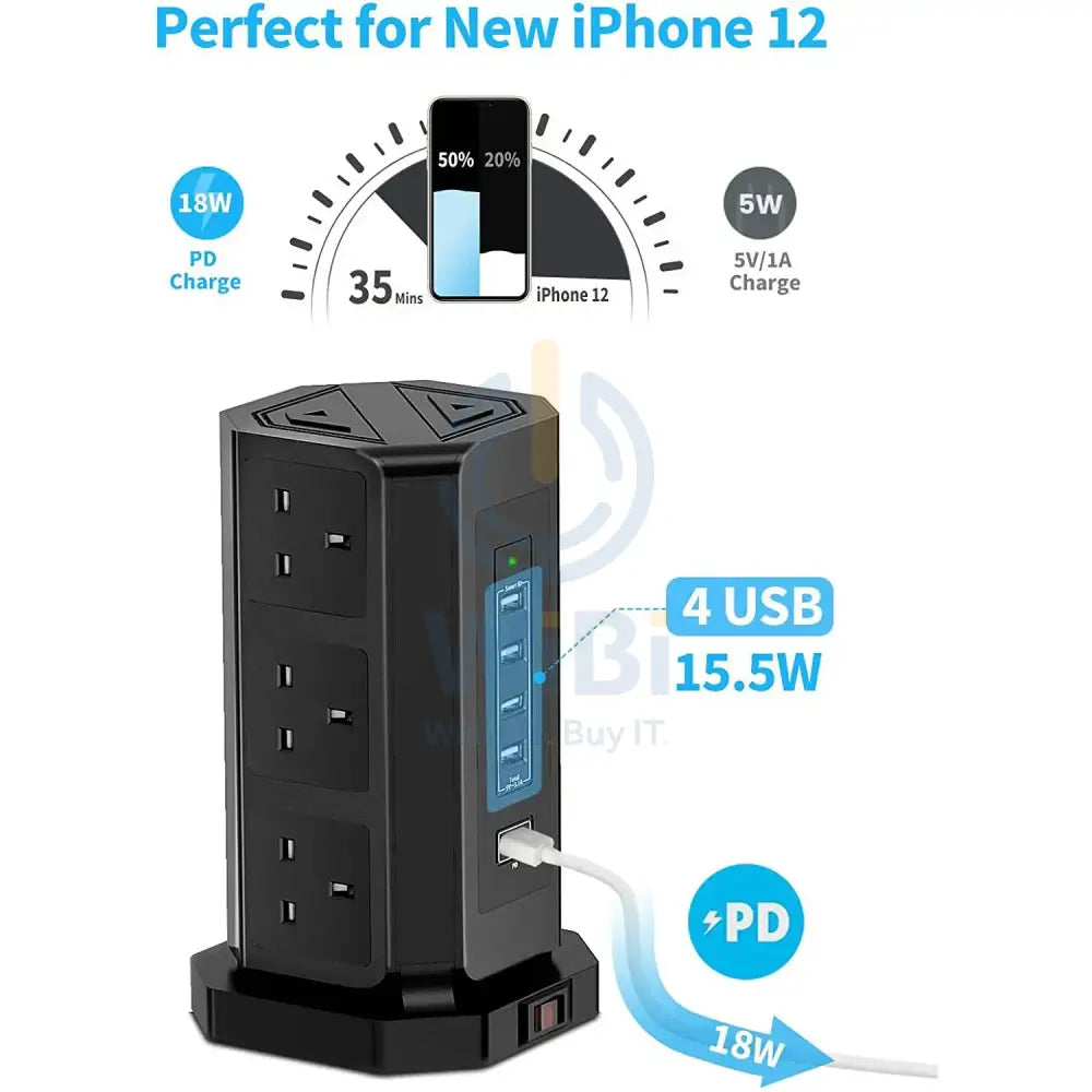 Vertical Power Socket Outlets with 4 USB-A & 1 USB-C Ports Accessories > Power > Power Protection > Surge Protector