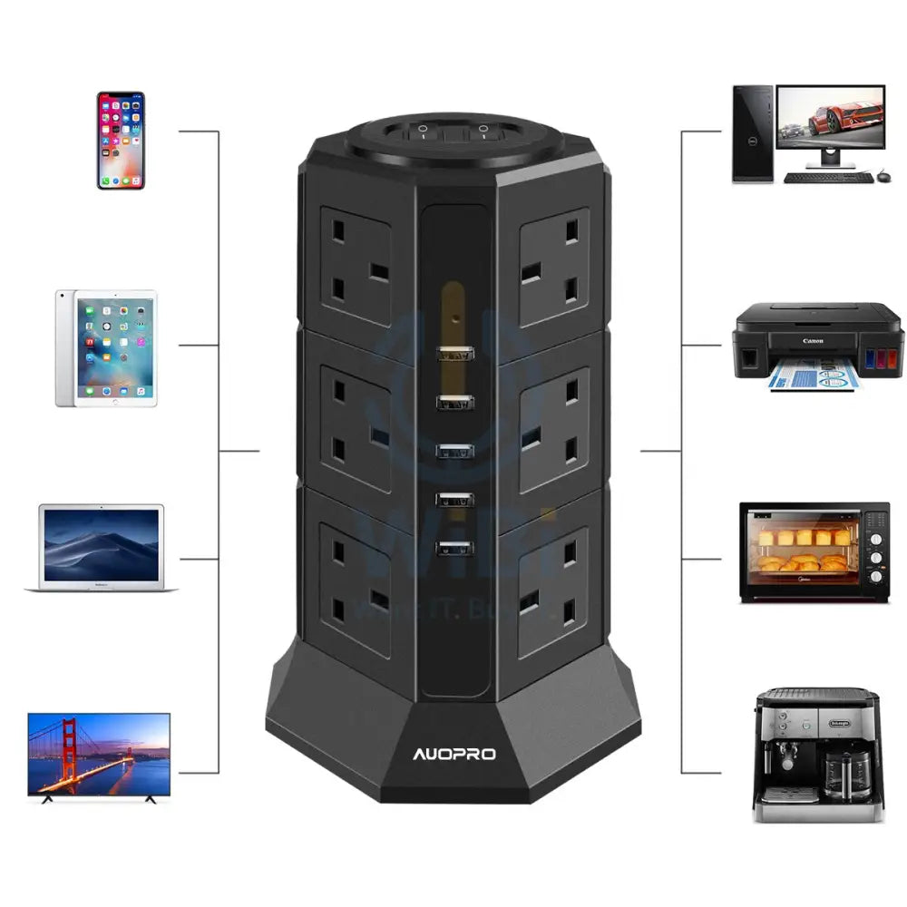 Vertical Power Socket Outlets with 4 USB-A & 1 USB-C Ports Accessories > Power > Power Protection > Surge Protector