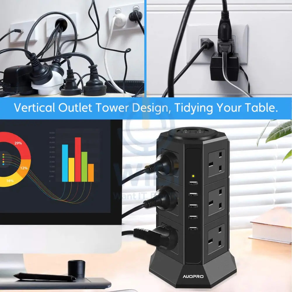 Vertical Power Socket Outlets with 4 USB-A & 1 USB-C Ports Accessories > Power > Power Protection > Surge Protector