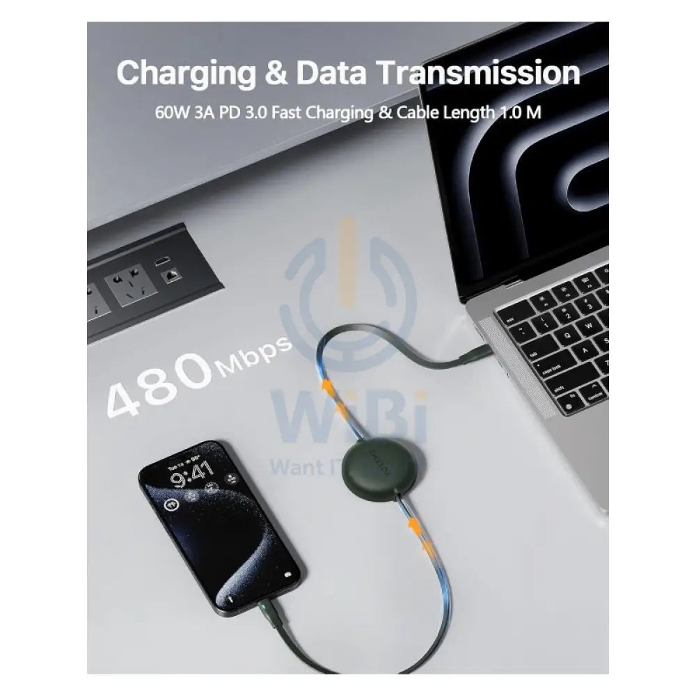 VOLTME Powerlink YoYo Dual-Way Retractable Cable - 1 Meter / 60W / USB-C / England Green Accessories > Cables &