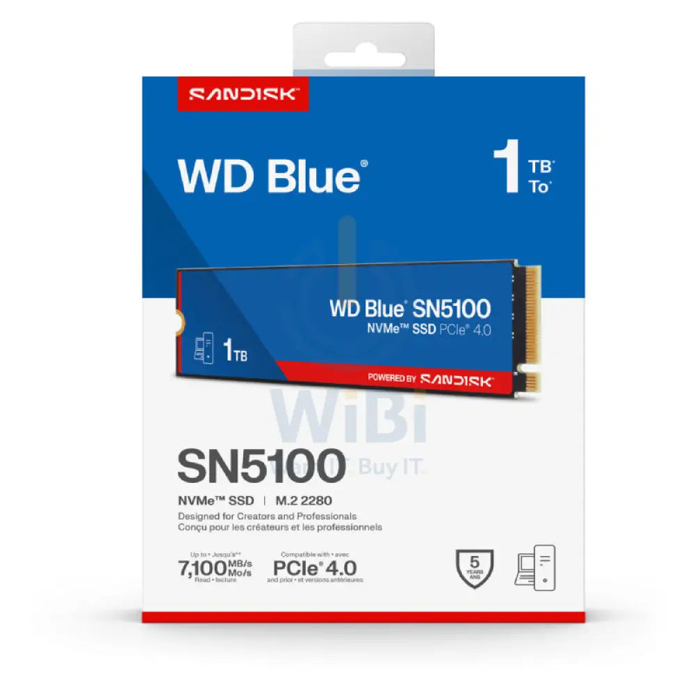 ويسترن ديجيتال أزرق SN5100 NVMe SN5100 NVMe إس إس إس دي - 1 تيرابايت / فوق إلى 7100 ميجابايت/ث / م 2 2280 / م 2 2280 / PCIe Gen4 x4 - إس إس دي صلبة حالة محرك) تخزين > صلبة 2280 / م