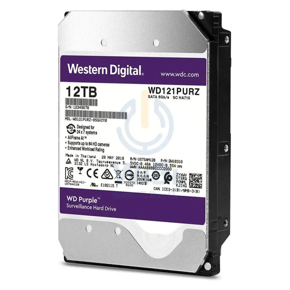 WD Purple Surveillance Hard Drive - 12TB / 3.5-inch / SATA / 256MB Buffer