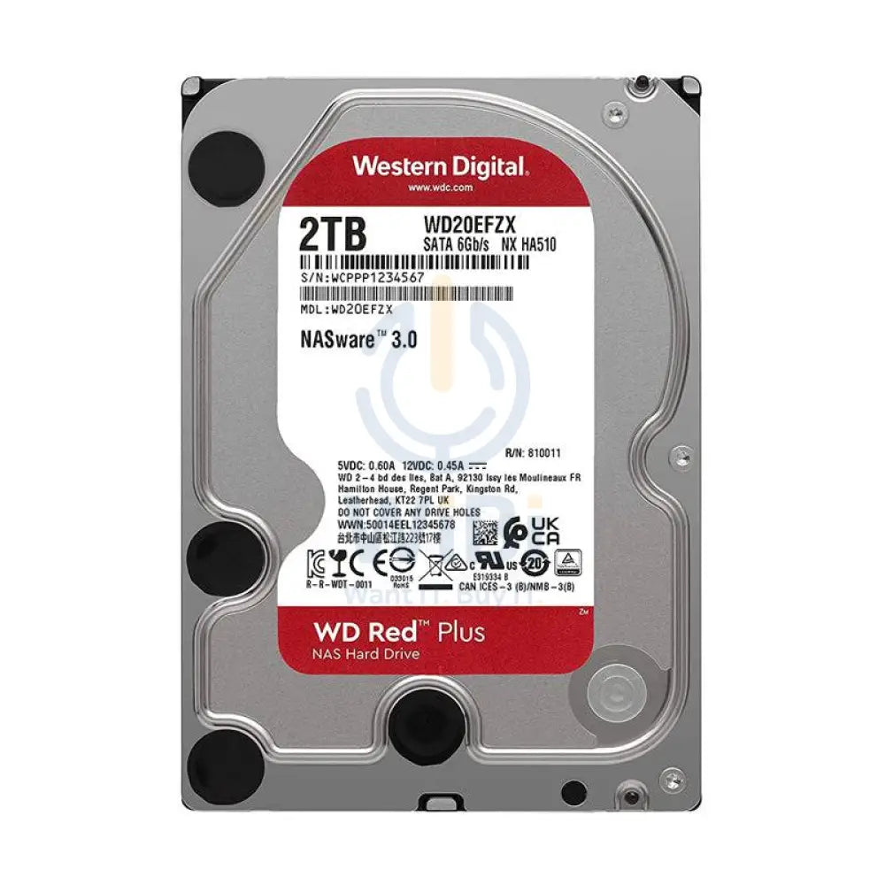 WD Red Plus Internal Drive - 2TB / 3.5-inch / SATA-III / 5400 RPM / 128MB Buffer Storage > Desktop Hard Drives