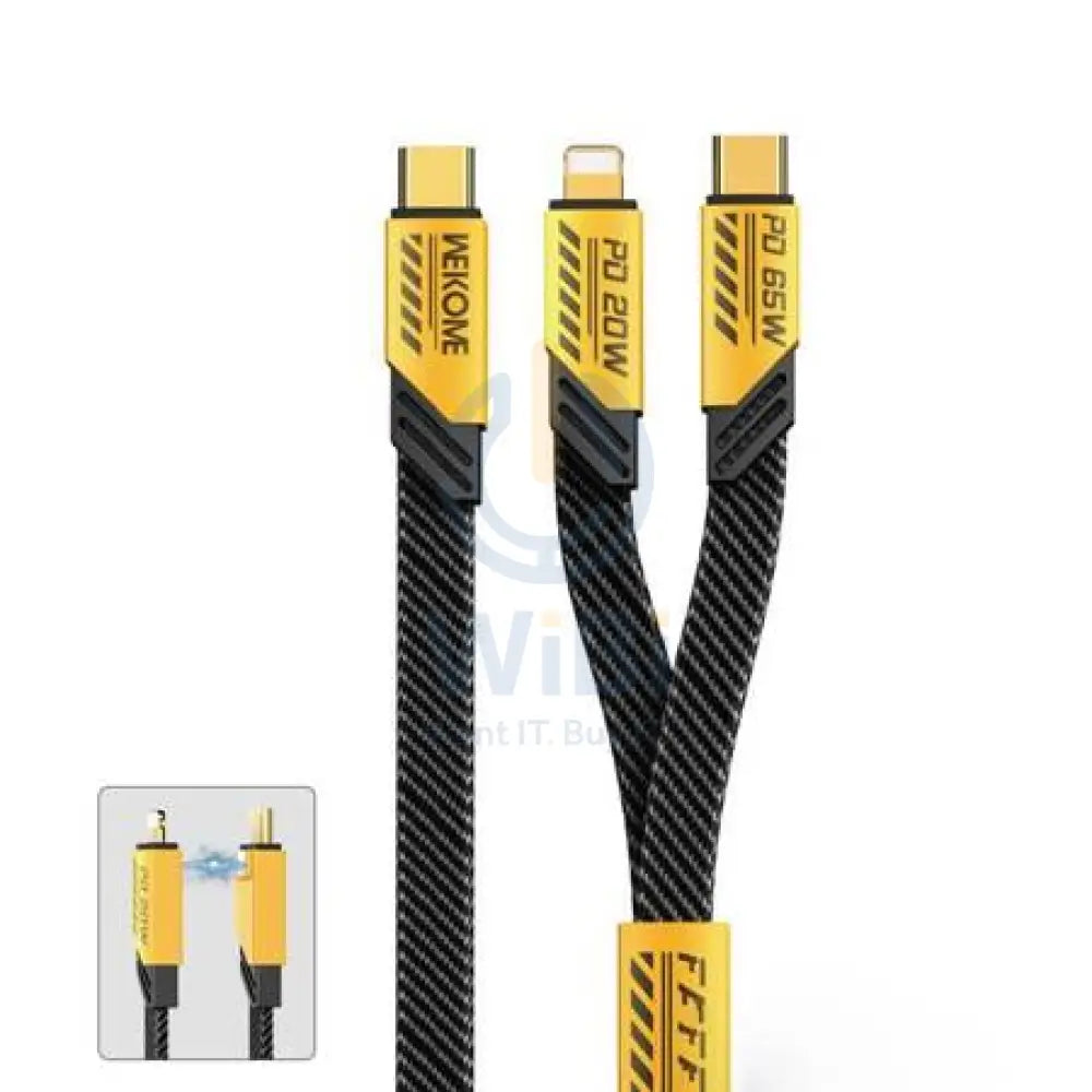 WEKOME WDC-189 Mecha Series - 2in1 USB-C to Lightning + USB-C 65W Fast Charging Cable 1.2 Meter / Yellow Accessories >
