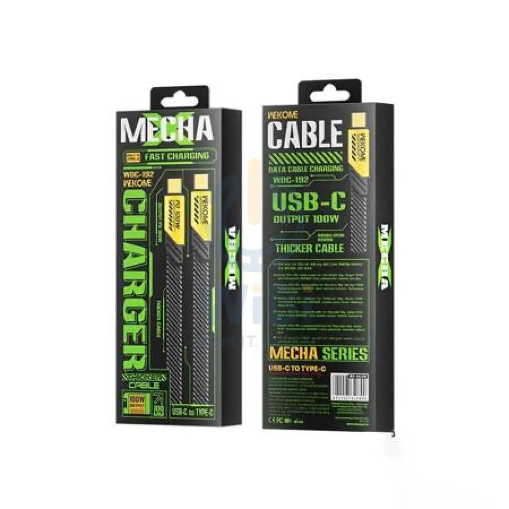 Wekome WDC-192 Mech Series 100W USB-C/Type-C to USB-C/Type-C Fast Charge Data Cable - 1Meter / Yellow Accessories >